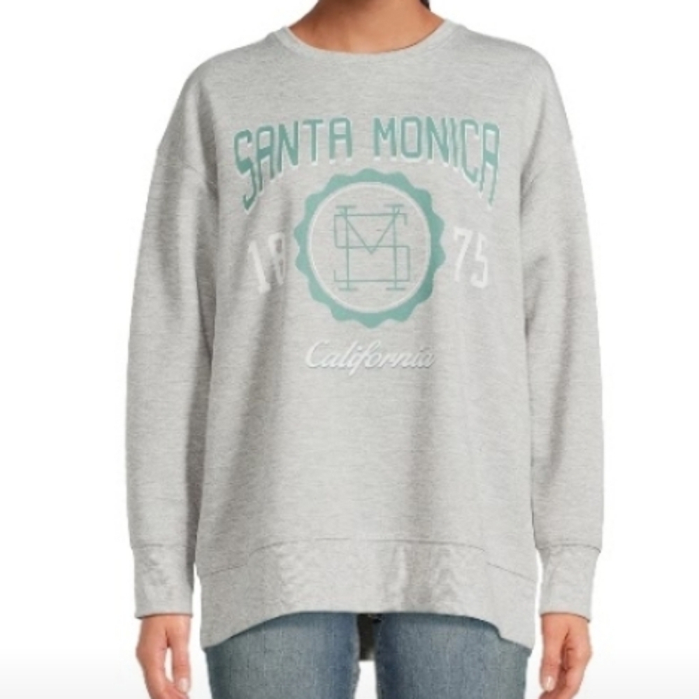 Time & Tru graphic sweatshirt crew neck long sleeve heather gray green XL
